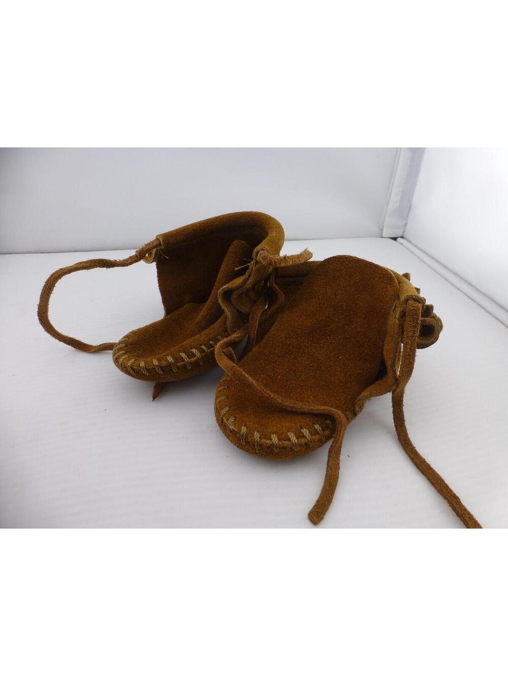Minnetonka Moccasin Child Fringe Lace-Up Suede Flats Brown US Size 1 - M3